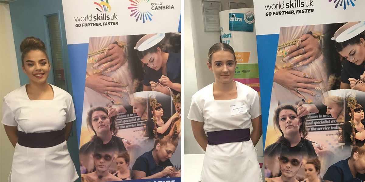 Destiny Fryer and Emma Kelly, second and third place winners at the WorldSkills UK Beauty competition